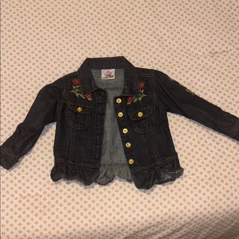 Stylish Kids Denim Jacket with Floral Embroidery